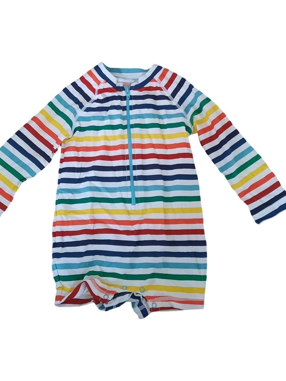 Primary Rainbow Stripe Long-Sleeve Swim Romper - Multicolor